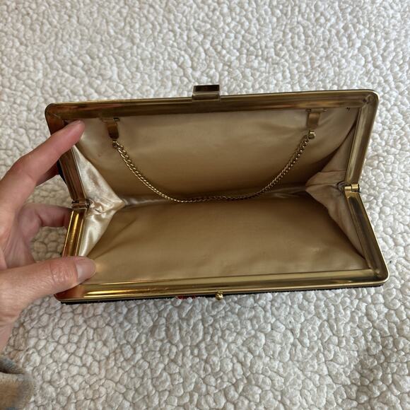 Vintage Black Floral Clutch Handbag Tapestry - Picture 5 of 5